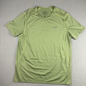 Patagonia Air Flow Shirt Mens L Green Short Seeve‎ Base Layer Lightweight